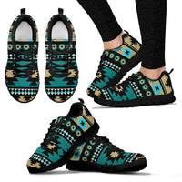 Native American Green Ethnic Aztec Pattern Sneakers LT10 - Wonder Print Shop