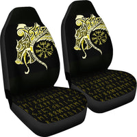 Viking Car Seat Covers, Fenrir Raven and Vegvisir Tattoo Yellow RLT12 - Wonder Print Shop