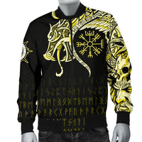 Viking Men's Bomber Jacket, Fenrir Raven and Vegvisir Tattoo Yellow RLT12 - Wonder Print Shop