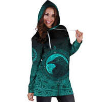 Viking Hoodie Dress, Ethnic Odin Raven Cyan RLT12 - Wonder Print Shop