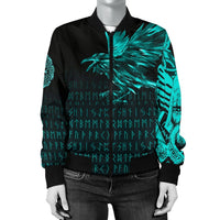 Viking Women's Bomber Jacket - The Raven Of Odin Rune Cyan RLT12 - Wonder Print Shop
