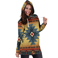 Blue Diamond Triangles Native American Hoodie Dress LT10 - Wonder Print Shop
