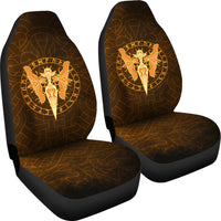 Viking Car Seat Covers Gold Spear Of The God Odin Gungnir and Two Gold Ravens RLT12 - Wonder Print Shop
