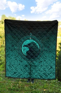 Viking Premium Quilt, Ethnic Odin Raven Cyan RLT12 - Wonder Print Shop