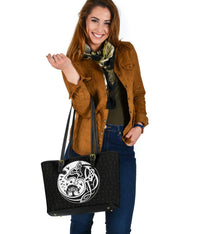 Viking Small Leather Tote Bag, Skoll and Hati Rune Tattoo RLT12 - Wonder Print Shop