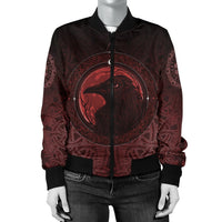 Viking Women's Bomber Jacket, Ethnic Odin Raven Red RLT12 - Wonder Print Shop