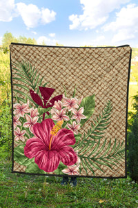 Kanaka Maoli (Hawaiian) Premium Quilt - Lauhala Hibiscus and Plumeria - Wonder Print Shop
