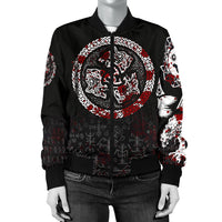 Viking Women's Bomber Jacket - Fierce Blood Wolf Symbol Of A Viking Nordic RLT12 - Wonder Print Shop