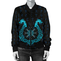 Viking Women's Bomber Jacket, Aegishjalmur Helm Of Awe Blue Edition RLT12 - Wonder Print Shop