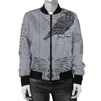 Viking Women's Bomber Jacket - Odin's Celtic Raven - Scandinavian Tattoo RLT12 - Wonder Print Shop