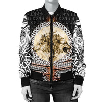 Viking Women's Bomber Jacket - Wolf and Vikings Tattoo 3D RLT12 - Wonder Print Shop