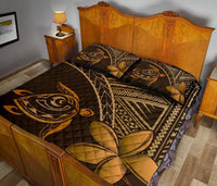 Hawaiian Turtle Plumeria Kakau Polynesian Quilt Bedding Set Brown - Wonder Print Shop
