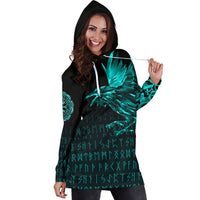 Viking Hoodie Dress The Raven Of Odin Rune Cyan RLT12 - Wonder Print Shop