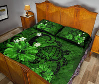 Hawaii Turtle Poly Tribal Quilt Bed Set - Green - Wonder Print Shop