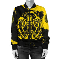 Viking Womens Bomber Jacket, Loki Bound Triskele Rune Gold RLT12 - Wonder Print Shop