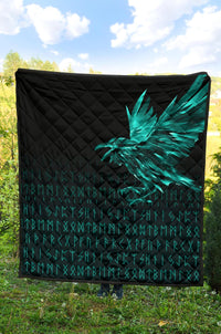 Viking Premium Quilt - The Raven Of Odin Rune Cyan RLT12 - Wonder Print Shop