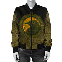 Viking Women's Bomber Jacket, Ethnic Odin Raven Gold RLT12 - Wonder Print Shop