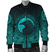 Viking Men's Bomber Jacket, Ethnic Odin Raven Cyan RLT12 - Wonder Print Shop