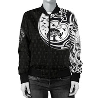 Viking Women's Bomber Jacket, Skoll and Hati Rune Tattoo RLT12 - Wonder Print Shop