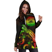 American Samoa Polynesian Hoodie Dress - Turtle With Blooming Hibiscus Reggae - Wonder Print Shop