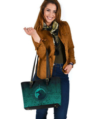 Viking Small Leather Tote Bag, Ethnic Odin Raven Cyan RLT12 - Wonder Print Shop