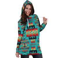Blue Native Tribes Pattern Native American Hoodie Dress LT10 - Wonder Print Shop