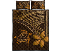 Hawaiian Turtle Plumeria Kakau Polynesian Quilt Bedding Set Brown - Wonder Print Shop