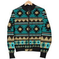 Green Ethnic Aztec Women's Bomber Jacket LT10 - Wonder Print Shop