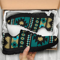 Native American Green Ethnic Aztec Pattern Sneakers LT10 - Wonder Print Shop