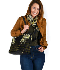 Viking Small Leather Tote, Fenrir Raven and Vegvisir Tattoo Yellow RLT12 - Wonder Print Shop