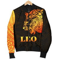 Sun In Leo Zodiac Men Bomber Jacket Polynesian Tattoo Simple - Orange Black - Wonder Print Shop