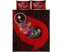 Chuuk Quilt Bed Set - Polynesian Hook And Hibiscus (Red) - Wonder Print Shop