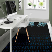 Viking Area Rug, Fenrir Raven and Vegvisir Tattoo Cyan RLT12 - Wonder Print Shop