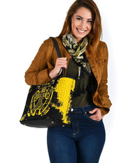 Viking Small Leather Tote Bag, Loki Bound Triskele Rune Gold RLT12 - Wonder Print Shop