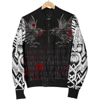 Viking Men's Bomber Jacket - Odin Huginn and Muninn Rune Blood RLT12 - Wonder Print Shop