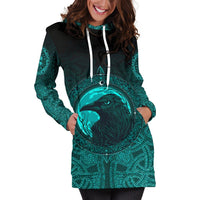 Viking Hoodie Dress, Ethnic Odin Raven Cyan RLT12 - Wonder Print Shop