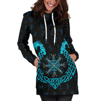 Viking Hoodie Dress, Aegishjalmur Helm Of Awe Blue Edition RLT12 - Wonder Print Shop