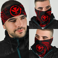 Men’s red tribal wave bandana face covering and headband, black with red emblem