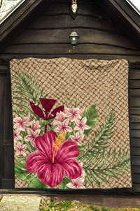 Kanaka Maoli (Hawaiian) Premium Quilt - Lauhala Hibiscus and Plumeria - Wonder Print Shop