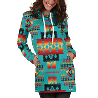 Blue Native Tribes Pattern Native American Hoodie Dress LT10 - Wonder Print Shop