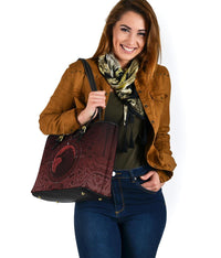 Viking Small Leather Tote Bag, Ethnic Odin Raven Red RLT12 - Wonder Print Shop