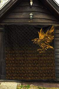 Viking Premium Quilt - The Raven Of Odin Rune, Gold RLT12 - Wonder Print Shop