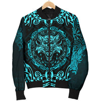 Viking Women's Bomber Jacket - Fenrir Viking Cyan 3D RLT12 - Wonder Print Shop
