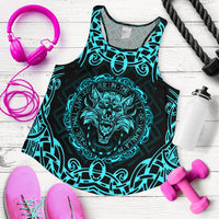 Viking Women's Racerback Tank - Fenrir Viking Cyan 3D RLT12 - Wonder Print Shop