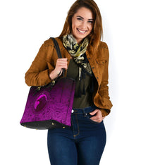 Viking Small Leather Tote Bag, Ethnic Odin Raven Pink RLT12 - Wonder Print Shop