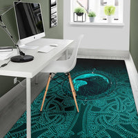 Viking Area Rug, Ethnic Odin Raven Cyan RLT12 - Wonder Print Shop
