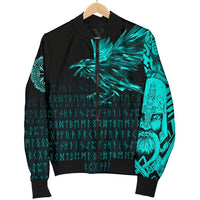 Viking Women's Bomber Jacket - The Raven Of Odin Rune Cyan RLT12 - Wonder Print Shop