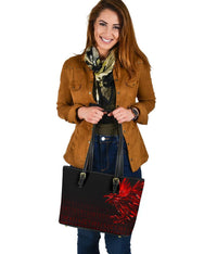 Viking Small Leather Tote Bag - The Raven Of Odin Rune, Red RLT12 - Wonder Print Shop