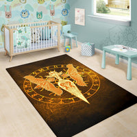 Viking Area Rug Gold Spear Of The God Odin Gungnir and Two Gold Ravens RLT12 - Wonder Print Shop