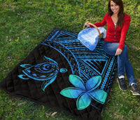 Hawaiian Quilt Hawaii Turtle Plumeria Quilt Blue - Wonder Print Shop